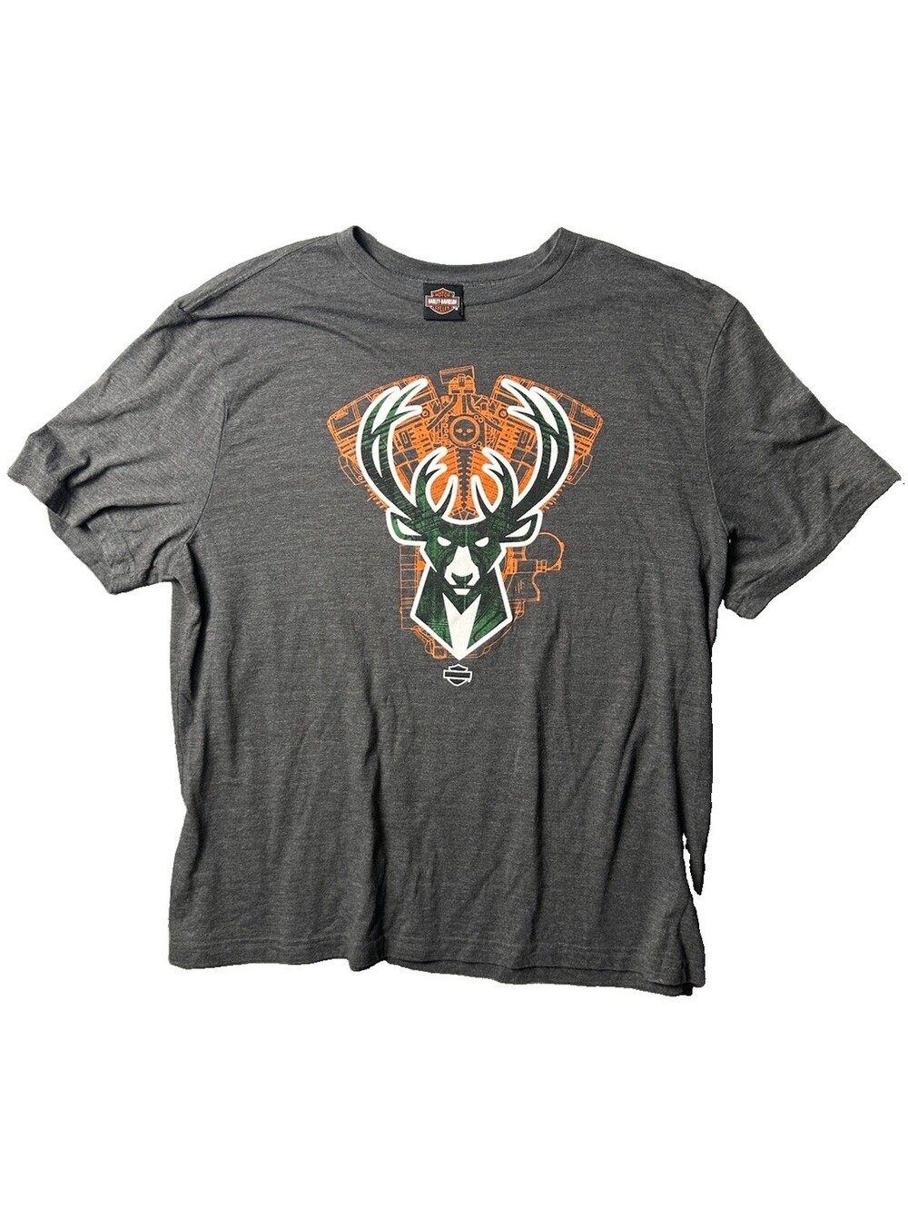 Harley Davidson Deer Buck V Twin Engine Graphic T Shirt Gray Mens XL Biker Tee